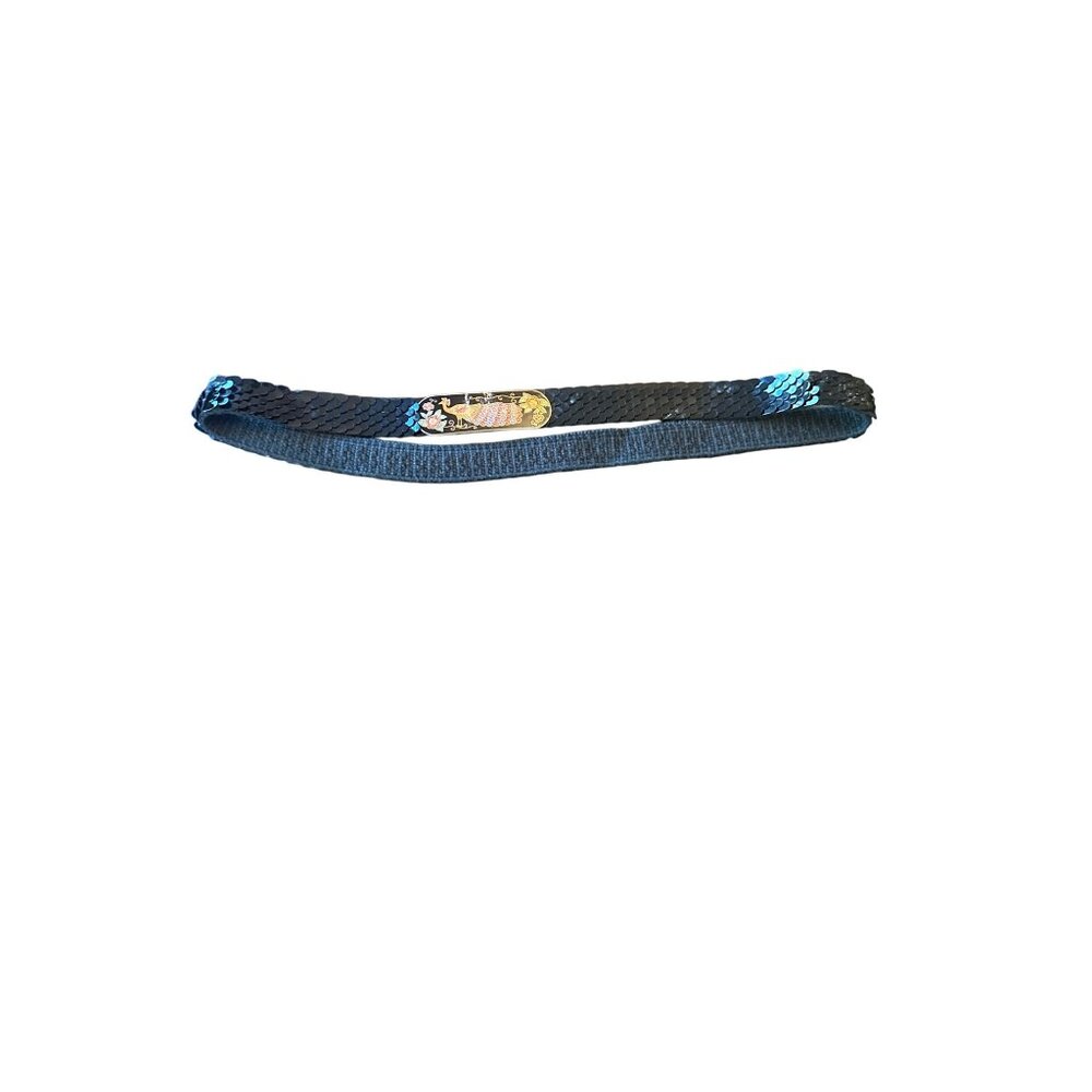 Vintage Handmade Black Belt With Peacock Enamel Buckle